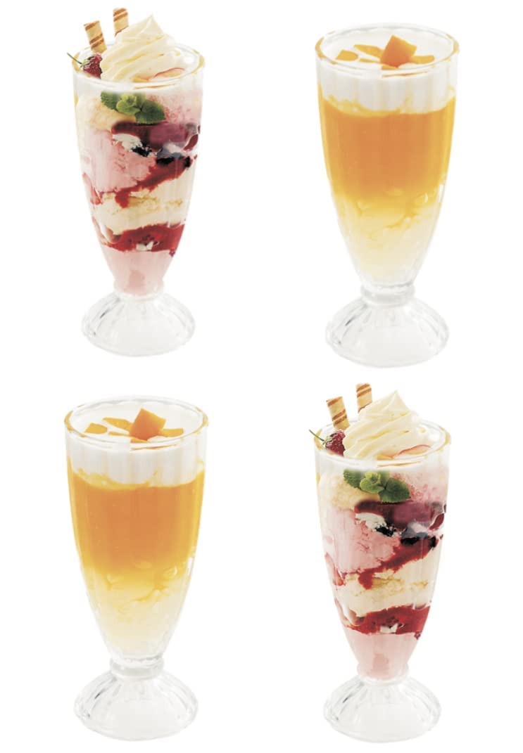 Set of 4 Dessert Glasses 360m Ice Cream Cups Cocktail Milkshake Drinking Glasses Long Fountain Style Glassware for Sundaes and Desserts Retro Knickerbocker Glory Glass