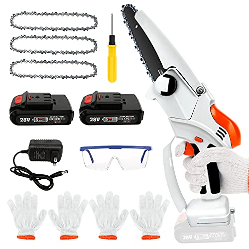 Mini Chainsaw,Yalaghon 6-Inch Mini Cordless Chainsaw Kit With 3Pcs Chains And 2Pcs Battery,15000mAh Electric Small Chainsaw Handheld With Safety Lock,Battery Powered Chainsaw For Yard Branch Trimming