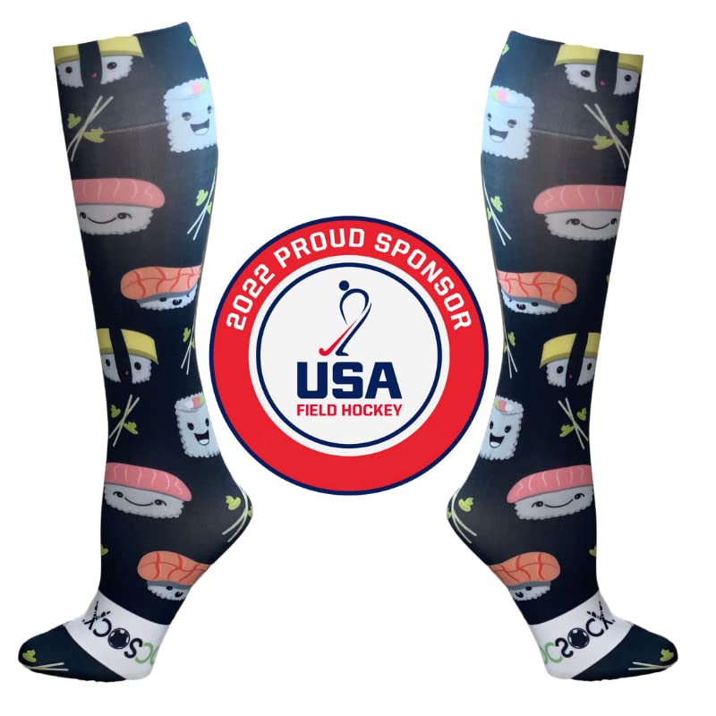 Image of Hocsocx Smiley Sushi Socks Performance Liner Moisture-Wicking Protection for Field Hockey, Ice Hockey, and Soccer
