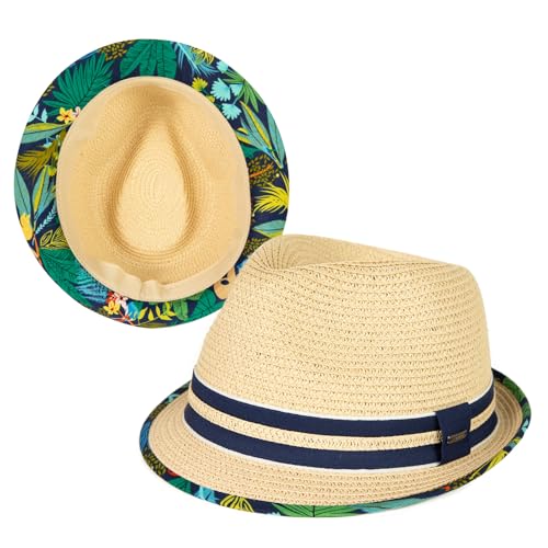 Image of Comhats Oversize XL XXL Mens Summer Straw Fedoras Sun Hats Panama Derby Packable 57-64cm 22.4 inch-25.2 inch 7 1 /8-8