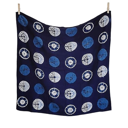 Handmade Shibori Tie Dye Bandana, Silk Cotton, Indigo - A