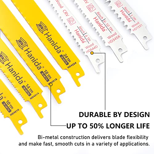Hanida 12 Pack Reciprocating Saw Blades Metal, Wood Pruning Saw Blades For Reciprocating/Sawzall Saws, Bi-M42 Sawzall Blades For Metal & Wood Cutting, 9 Inch, 8 Inch, 6 Inch Pruner Saw Blades Set #TOP2