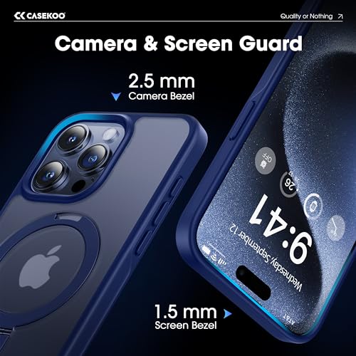 Image of CASEKOO Designed for iPhone 15 Pro Case with Magnetic Invisible Stand [Military Drop Protection] [Compatible with MagSafe] Shockproof Slim Translucent Matte Pro Case 6.1 Inch, Blue