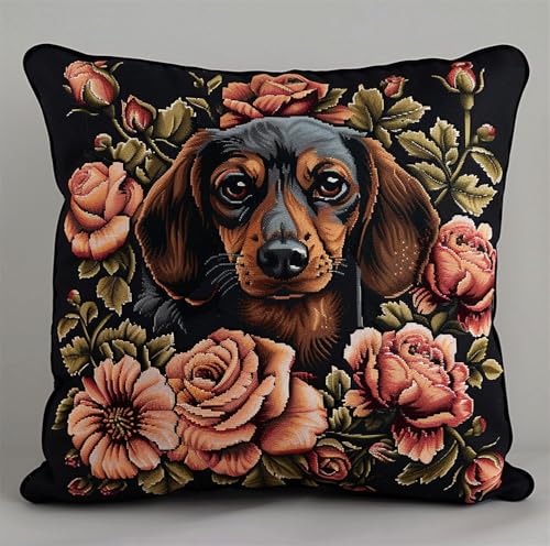 Kit de broderie au point de croix estampillé Teckel 45x45cm pour débuter sans erreur