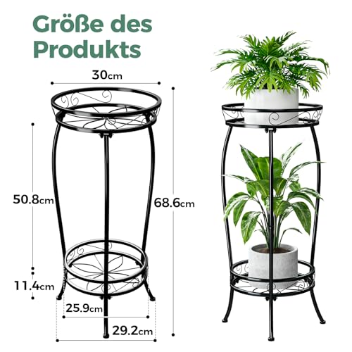 Bamworld Blumenständer Metall Pflanzenständer Blumenhocker Schwarz Hoch Zimmer Deko （30x30x70cm）