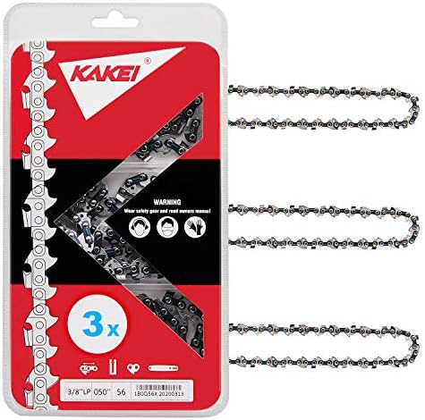 KAKEI 16 Inch Chainsaw Chain 3/8" LP Pitch, 050" Gauge, 56 Drive Links Fits Craftsman, Poulan, Ryobi, Echo, Greenworks and More (3 Chains)
