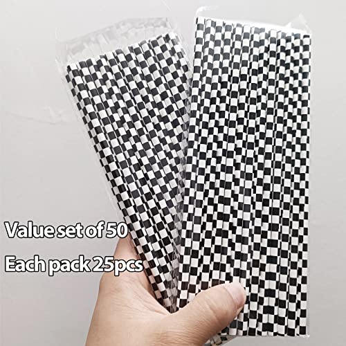 50 Pitillos de Papel Blanco y Negro para Fiestas de Carreras miniatura 4