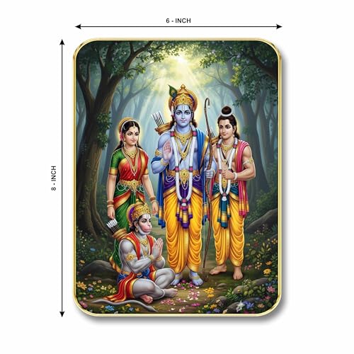 Image of SAF Ram Darbar Wall Art with Table Top Stand & Wall Hanging Hole | Premium MDF Shri Ram Sita Lakshman Hanuman Painting for Home Mandir Office Decor