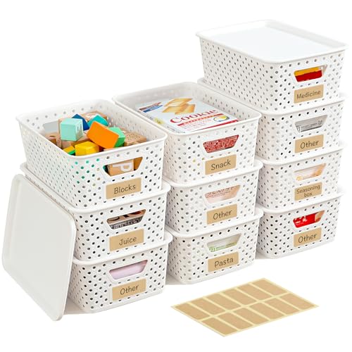 10 Pack Plastic Storage Bins with Lids, Stackable Plastic Storage