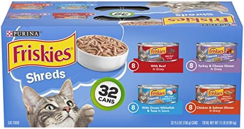 Purina Friskies Gravy Wet Cat Food Variety Pack, Savory Shreds - (32) 5.5 oz. Cans
