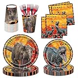SJJPDYY 100 Pcs Dinosaur Party Plate Dinosaur Theme Birthday Party Decoration Includes Plates Cups Napkins Forks Tableware for Boys Birthday, 20 Guests