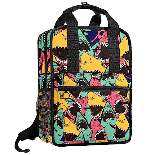 Sac à dos garçon motif requin multicolore pour l'école et sorties