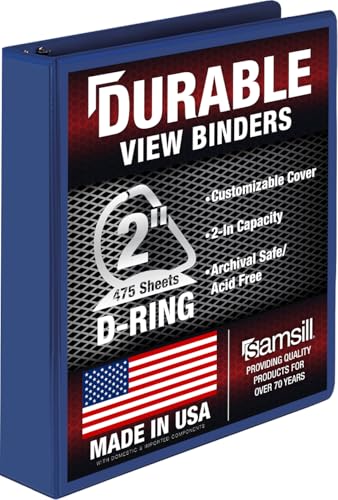 Image of Samsill Durable 2 Inch Binder, D Ring Binder, Customizable Clear View Cover, Midnight Blue, Holds 475 Pages