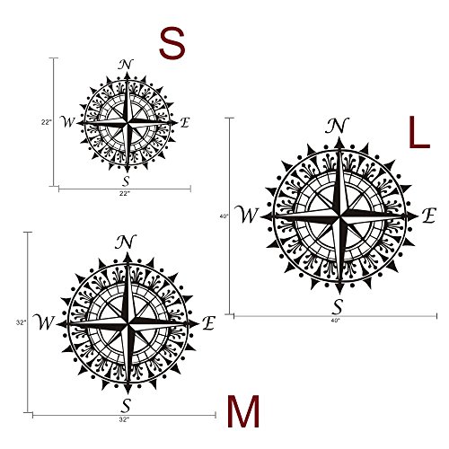 Digtour Wallart Compass Wall Decal Vinyl Compass Wall Sticker Compass Rose Wall Decal Wall Graphic Wall Mural Home Art Wall Decoration C(Black) #TOP2