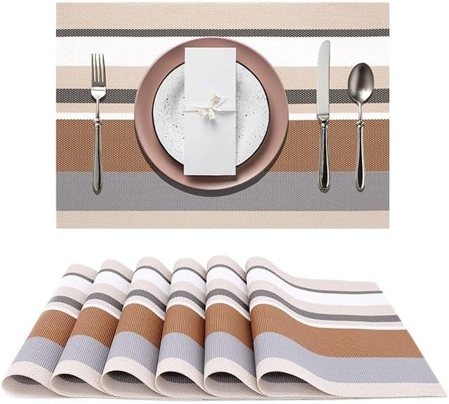 Nordic Striped Placemats Table Dining Room Decor Plate Mats Washable Heat-Insulating Non-Slip