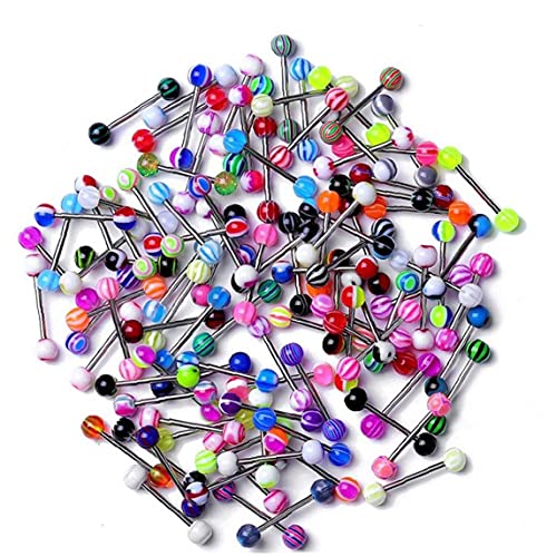 Packung Von 20 Bunte Edelstahlkugel Hantel Zunge Ringe Bars Piercing Kosmetik (typ1: 20pcs) Packung Von 20 Bunte Edelstahlkugel Hantel Zunge Ringe Bars Piercing Kosmetik (typ1: 20pcs)