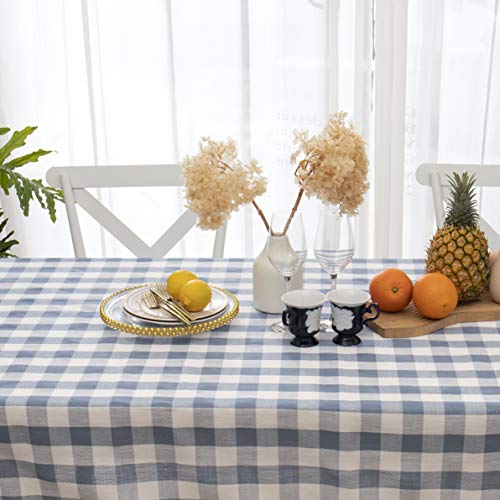 Midsummer Breeze Checkered Rectangle Tablecloth, Heavy Weight Wrinkle Free Cotton Linen Table Cloth Plaid Table Cover For Spring Summer Picnic Kitchen Dinner Restaurant Outdoor Party（55X70,Blue #TOP1