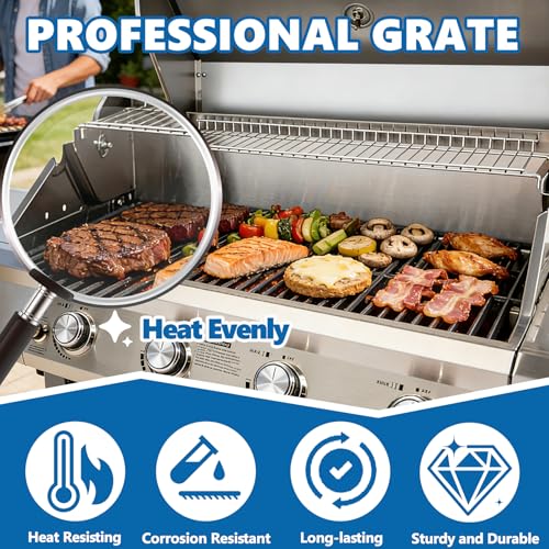 Image of SafBbcue 98888 Grill Grates for Monument Grill 25392 13478 Grill Replacement Parts, Monument Mesa 400 Grill Accessories Parts, Cast Iron Cooking Grids for Monument Grills 4-Burner Propane Gas Grill