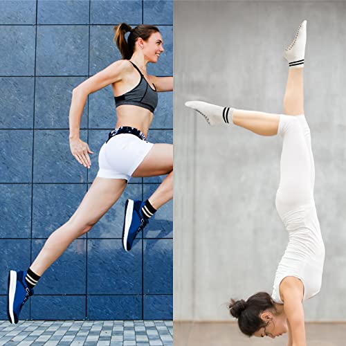 Bivolu Non Slip Yoga Crew Striped Socks For Women For Pilates,Barre,Workout,Dance Anti-Skid Socks 4 Pack Basic Color #TOP6