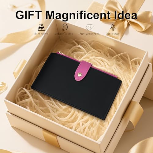Image of Travelambo Leather Wallets for Women Slim RFID Blocking Bifold Credit Card Holder Wallet
