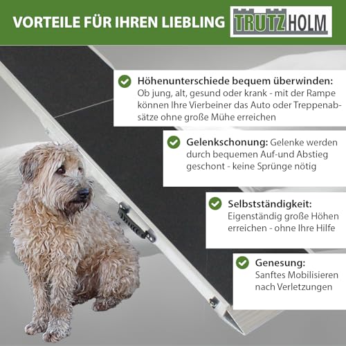 TRUTZHOLM Hunderampe klappbar 215 cm Traglast 180 kg Alu grau schwarz beschichtet Tierrampe Tasche