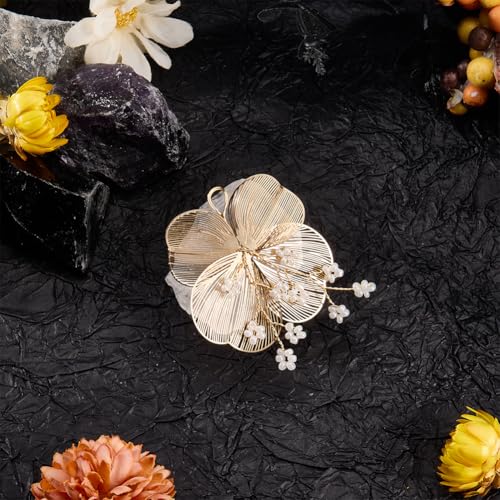 CABODYALS Barrette Décorative en Métal Doré pour Cheveux Accessoire pour Cheveux Motif Floral et Perles en Forme de Pétale en Alliage pour Femme Idéal pour Une Soirée Un Mariage Ou Une Soirée. – vue 3
