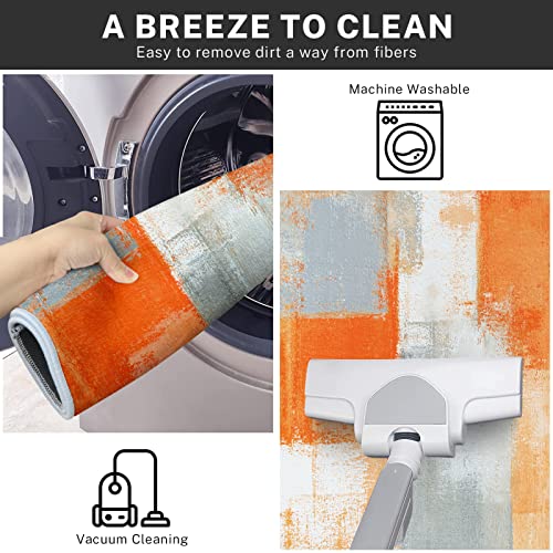 Artsocket Kitchen Rugs And Mats Non Skid Washable Set Of 2, Orange Grey Abstract Kitchen Runner Rug, Painting Gray Vintage Retro Kitchen Floor Mat Under Sink Mat Throw Rug For Doormat Waterproof #TOP5
