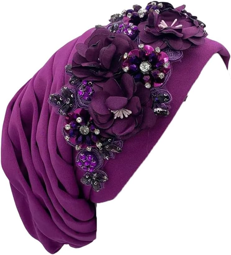 Women's Elegant Flower Diamonds Turban Cap African Party Hat Lady Headwrap Muslim Headscarf Hats