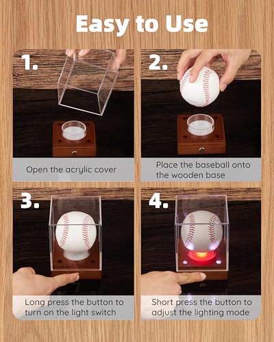 Image of Fitense LED Acrylic Baseball Display Case UV Protection Wood Base | Transparent showcase built with solid wooden base for signed baseball sports memorabilia collection