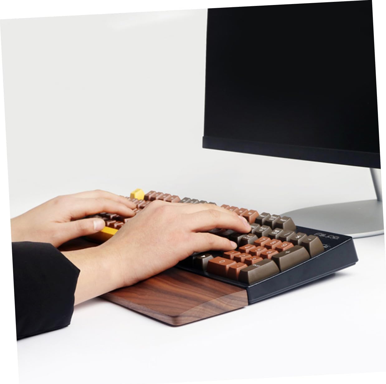 Sewroro Ergonomic Solid Walnut Wood Wrist Rest Curved Palm Support for Computer Keyboard Typing Relief Home Office Gaming