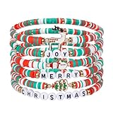 hoyuwak Festive Christmas Bracelets Set of 6 - Adjustable Holiday Charm Bracelets for Christmas Decorations, Red Green Candy Colors, Gift for Women Teens Girls