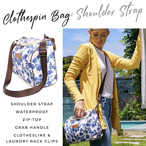 Waterproof Clothespin Bag With Shoulder Strap - Durable And Versatile. Clothespin Bag For Clothesline Outdoor Or Indoor Use. Zip Top Design And Quality Fabric With Room For 300 Clothespins (Floral) #TOP1