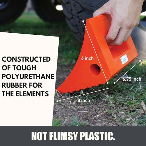 SECURITYMAN Heavy Duty Wheel Chocks (2 Pack) - Durable, Non-Slip, Solid Rubber Wheel Chocks for Boat Trailers, RV, Truck, Camper - Perfect on All Surfaces and in All Weather - Orange…