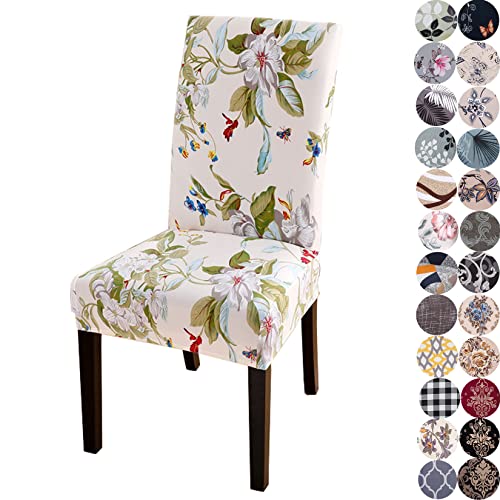Lalluxy Chair Covers for Dining Chairs Set of 4, Stretchy Soft Parson Chair Covers Removable Washable Kitchen Dining Room Chair Slipcovers with Elastic for Universal Fit (Beige Flowers II)