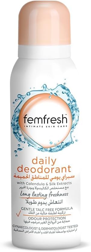 Femfresh Daily Freshness Intimate Deodorant, Gentle Vaginal Odour Protection Spray for Women, Long-Lasting 12-Hour Freshness, Hypoallergenic, pH Balanced & Soap-Free, Safe for Sensitive Skin, 125 ml