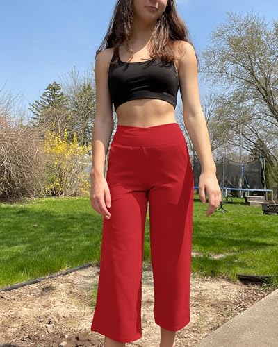 Image of G4Free Capri Pants for Women Wide Leg Yoga Dress Capris with Pockets Cross Loose Casual Work Crop Pants