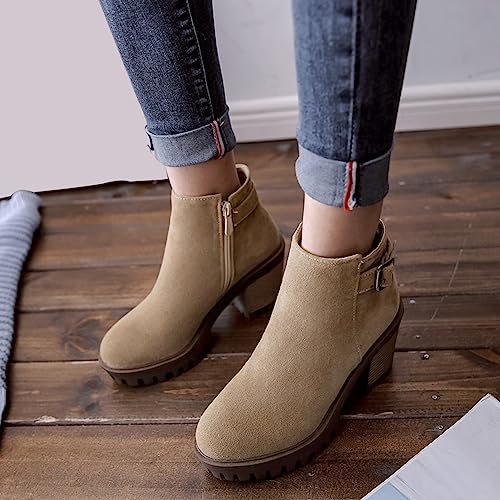 Bottines Chelsea à plateforme et talon bloc stable beige 34