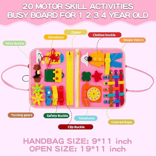 Image of Busy Board Game for 1 Year Old, Montessori Toys for 2 Year Old, Baby Travel Sensory Toys for Toddlers, Learning Activities Book For Kids, Birthday Gifts for Toddler (Multicolor - Pink)