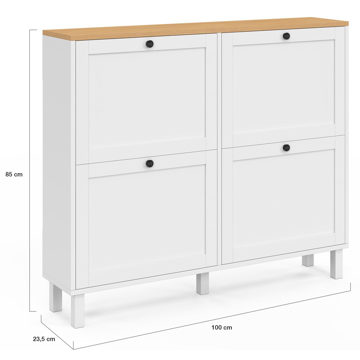 IDMarket - Zapatero Achille para 20 pares con 4 puertas, color blanco y bandeja de madera