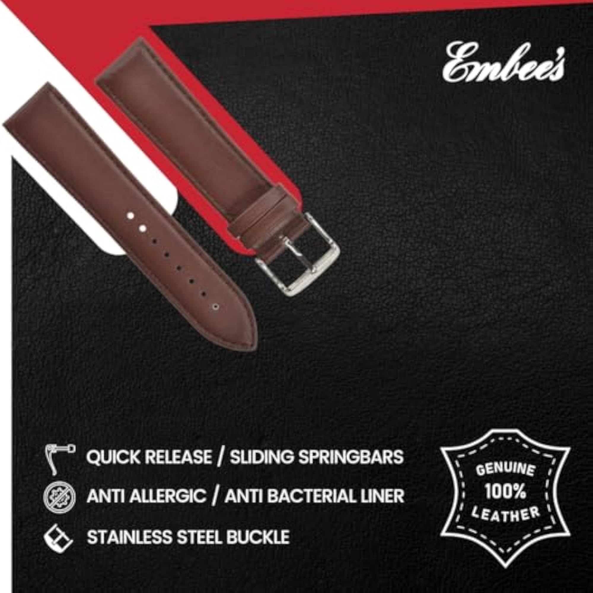 Genuine Leather Watch Strap 20mm with SS Buckle