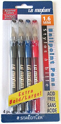 Staedtler 1.6 Maxum Ballpoint Pens, Extra Bold Point 1.6mm, Assorted, 4/Pack
