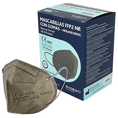 RADEX 85005274. Caja de 25 Mascarillas FFP2, Grises, 5 Capas, CE 2841, Hecha en España