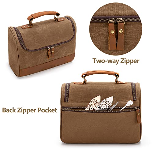 LoDrid Travel Bartender Bag for Bar Kit, Genuine Leather Waxed Canvas Portable Bartender Carry Bag with Handle for Travel Home Indoor Outdoor Party (Bag Only), (Patent Design)4