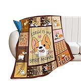 Funny Corgi Blanket Corgi is My Spirit Animal Throw Blanket Gift for Girls Warm Soft Flannel Cartoon