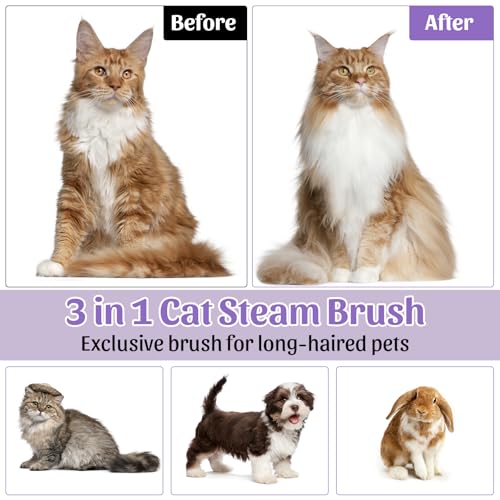 Image of Self-cleaning Cat Steam Brush, Rechargeable Anti-static Pet Steam Brush with 30ml Tank for Loose Hair Cat, Dog(Purple)