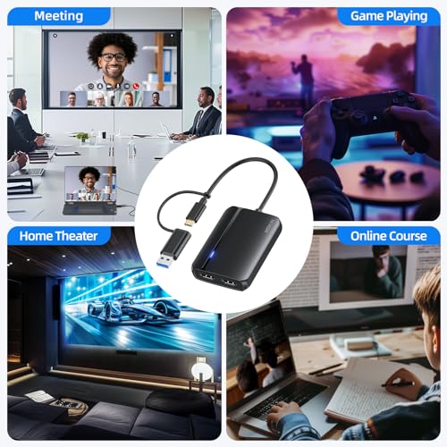 Image of MOKiN HDMI Splitter for Dual Monitors, 4K@30Hz HDMI Splitter Extended Display for macOS /Windows, USB C /USB A 3.0 to Dual Hdmi Adapter for MacBook, Dell, Lenovo, HP (4K@30Hz+1080p)