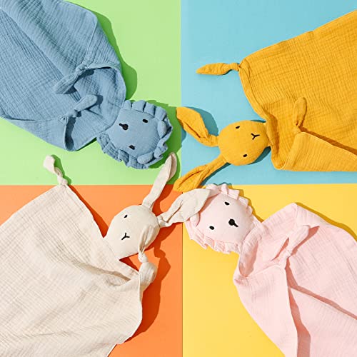 Image of insular Lovey Blanket for Boys and Girls, Cotton Muslin Security Blanket for Babies, Bunny Lion Lovie Soothing Towel for Newborn and Infant, 2 Pcs Set (Pink&Khahi)