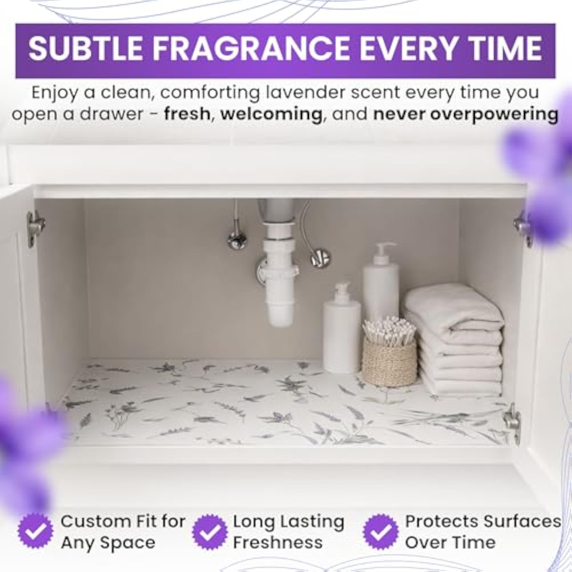 8X Lavender Scented Drawer Liners, Ideal for Home Organization