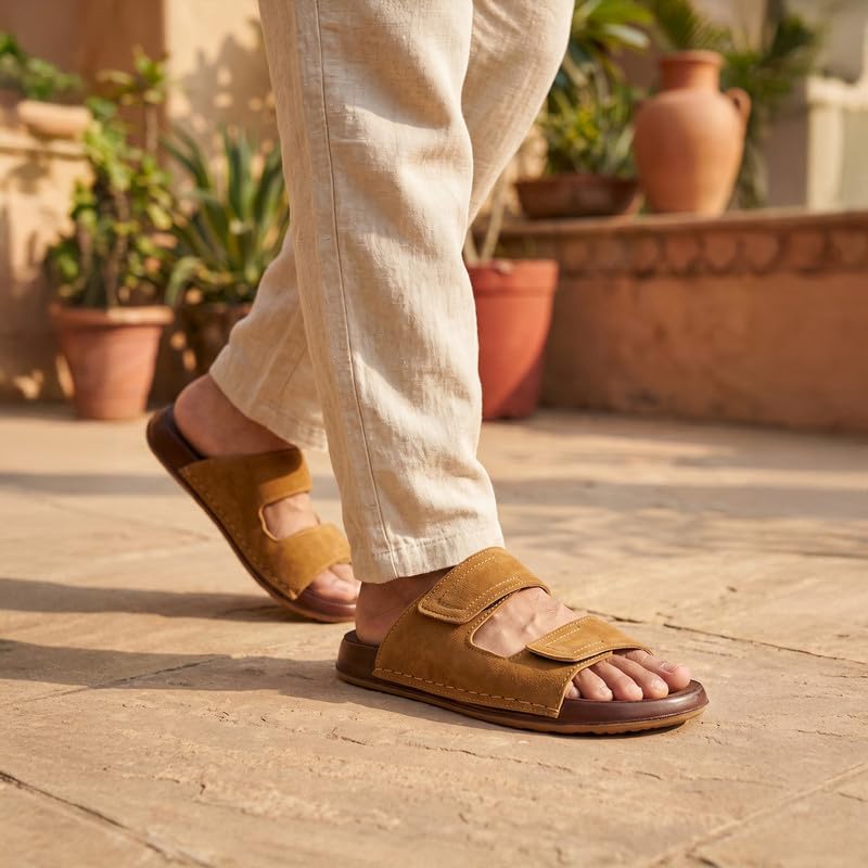 Image of WALKAROO Bounceez Men's Fashion Stylish Comfort Sandals with Cushion Sole, Lightweight - WGP53032 - Camel