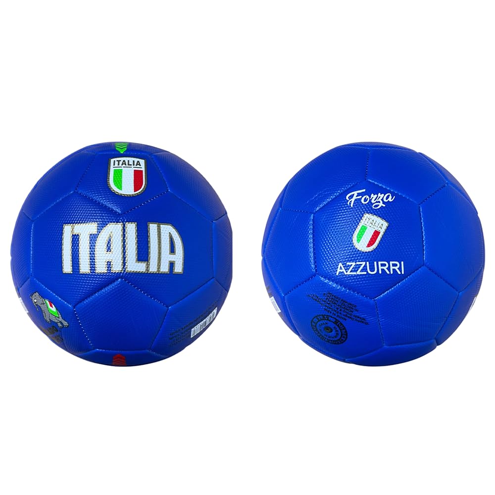 Pallone da Calcio Modello Italia. Blu. Palla Realizzata in HF PVC. Adulti Ragazzi e Bambini (Misura 5 - Grande)